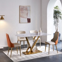 Nouveau design métal doré acier inoxydable base titane support de table table table en marbre salle à manger