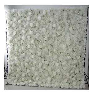 Paneles de pared de flores artificiales de seda 3D, tela de hortensias de Rosa Blanca, cortina enrollable, Fondo de pared de 8x8 pies