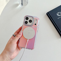 Étui de téléphone antichoc holographique à protection intégrale 360° en TPU+PC avec support magnétique pour 15 Pro Max/Pro/Plus