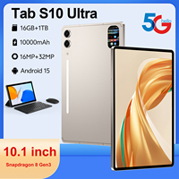 Tab S10 Ultra 10,1 pouces MTK Octa Core 16 Go + 1 To 108 MP 10000 mAh 4G/5G Double SIM + TF Écran sans cadre 2560x1600 Android 14 Navigateur Face