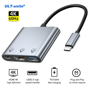 Trung tâm <span class=keywords><strong>USB</strong></span> loại C 3 trong 1 kết nối với điện thoại máy tính xách tay Máy tính để bàn với nguồn điện 100W Độ phân giải 4K 60Hz - Product Image 1