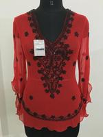Nouvelle Blouse Décontractée Femme Col V en Georgette Brodé Main Style Vintage de Dubaï, Perles et Écologique, Tendance Été 2024
