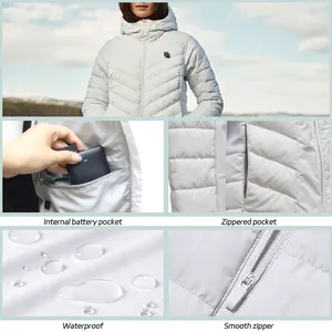 Individuelle heizjacke für damen schnee winter daunenmantel mit batterie-app und temperaturregler für draußen wärme