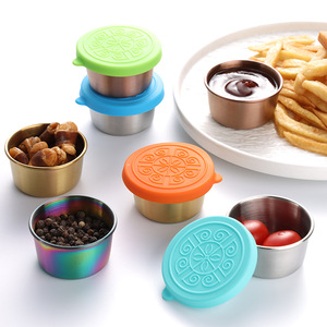 304 Stainless Steel <b>Sauce</b> Cup With Silicone Lid M Size Round For Hotel Food Coffee Tea Storage - Product Image 1