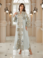 Robe longue Abaya ample élégante à motif floral vintage, en polyester respirant, tenue modeste pour le quotidien et les mariages, pour femmes musulmanes adultes