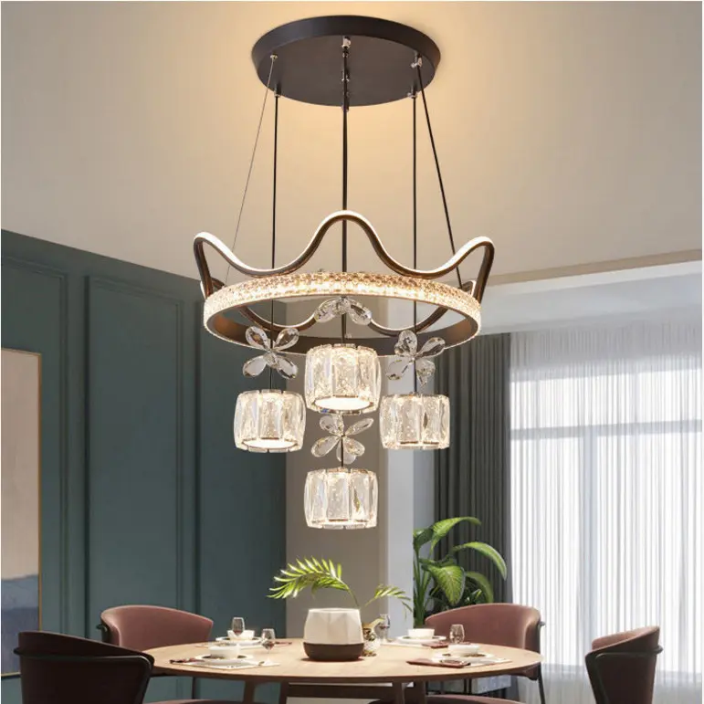 Modern Dinning Room Decorative Acrylic Luxury 3 Heads Pendant Restaurant crystal crown Pendant Light Ceiling led Chandelier