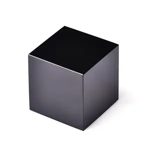 Bloc de Cube en cristal blanc en obsidienne noire naturelle, sculpté à la main, pour la décoration