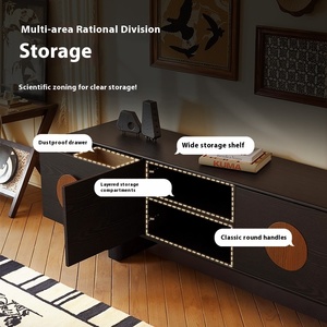 Mobile TV Full Moon in Legno Massello, Set Tavolino da Caffè, Nuovi Mobili di Alta Gamma Stile Mid-Century in Acciaio Inox Anticato per Soggiorno con 2 Cassetti - Product Image 5