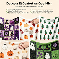 ChamXue Couverture en Laine d'Agneau Motif Fantôme Citrouille Halloween Couverture Douce pour Lit Canapé Décoration Chambre POD Faible MOQ