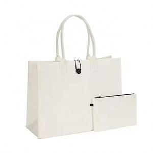 2026 Reusable Custom Eco-Friendly Casual Large Capacity Grey Women Tote Bag <b>Handbag</b> With Small Felt Wallet Pouch - Product Image 4