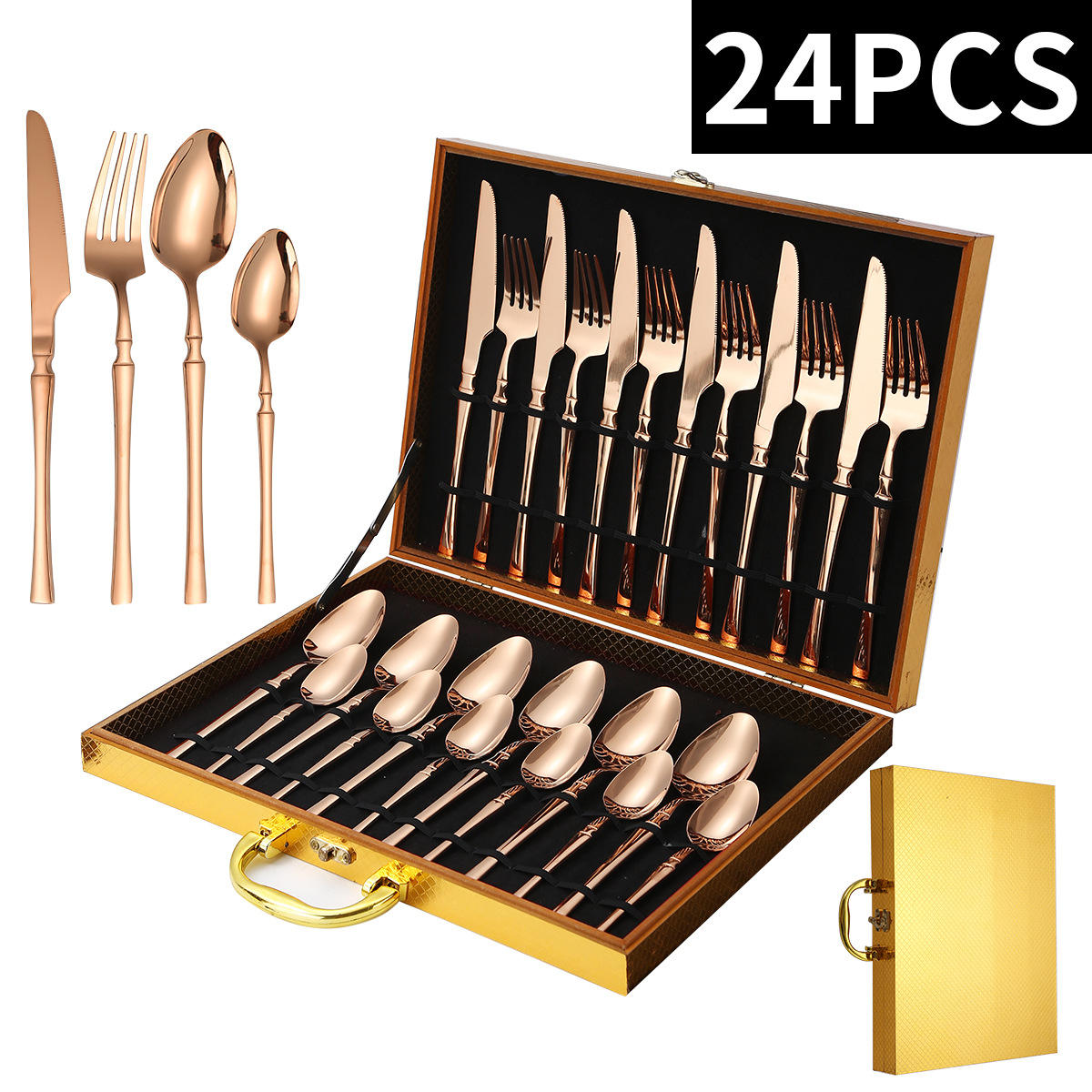 Ensemble en argent de 16 pièces (avec boîte en bois dorée)