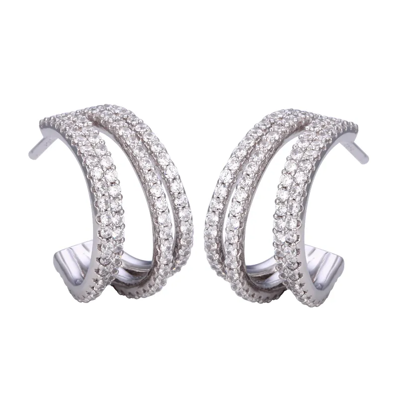 Thời trang rhodi mạ Zirconia đồ trang sức mỹ Bông tai phụ nữ Lady clip trên Hoops Studs thả bông tai