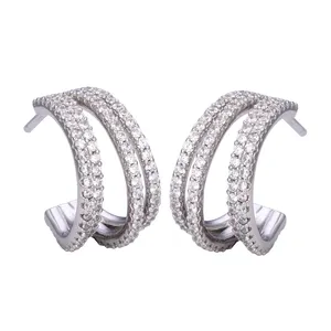 Fashion Rhodium Plated Zirconia Fine Jewelry Earring Women Lady Clip On Hoops Studs Drop Earring