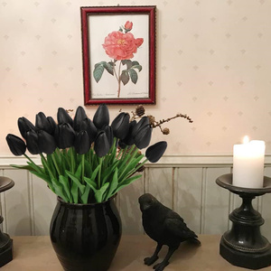 Tulipani neri fiori artificiali vero tocco per centrotavola vaso Home Halloween Bouquet Decor - Product Image 3