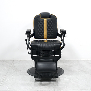 Chaise de coiffure de luxe classique de haute qualité avec cadre en métal noir et or, mobilier de salon, chaise personnalisée pour salon de coiffure - Product Image 2