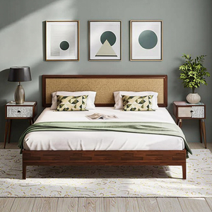 Base de <span class=keywords><strong>Cama</strong></span> Moderna Estilo Bohemio HY, Cabecera Ajustable de Madera de Nogal, Estilo Rústico Vintage Único, No Requiere Somier, Fácil Montaje - Product Image 3