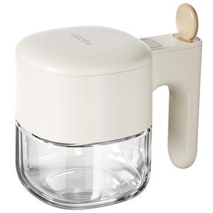 Spice Jar With Handle Flip Top Lid Antibacterial <b>Moisture</b> Proof Automatic Opening <b>Metering</b> For Kitchen Storage Crescent White - Product Image 2