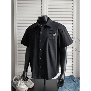 Niche Deconstructed Split Shoulder Pad White Loose Pleated Oversized Long Vintage <b>Cardigan</b> Metal Design Sense Shirt Male - Product Image 2