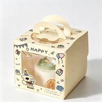 Boîte à pâtisserie en papier imprimé pour desserts, emballage cadeau de fêtes, boîte à gâteau d'anniversaire avec fenêtre transparente en PET et poignée portable