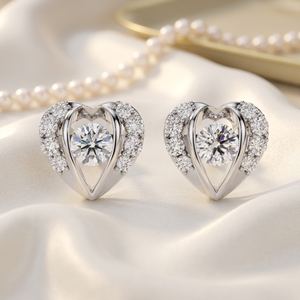 Heart Halo Diamond Stud Earrings – Floating Solitaire CVD Lab Diamond 10K 14K 18K Solid White Gold Piercing <b>Posts</b> - Product Image 1