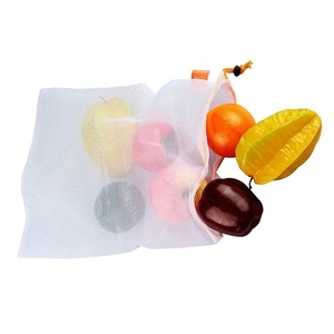Biodegradable 5 pcs set reusable rpet net shopping bag, mesh produce bag
