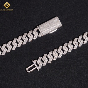 ZUANFA JEWELRY Moissanite <b>Statement</b> <b>Necklace</b> 925 Silver Rhodium Plated Cuban Link Chain Geometric Design Party Jewelry Unisex - Product Image 2