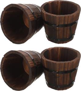 Jardinières de baril <span class=keywords><strong>en</strong></span> <span class=keywords><strong>bois</strong></span> rustiques 4 pièces petit <span class=keywords><strong>Mini</strong></span> seau à whisky Pots de fleurs avec poignées pour jardin extérieur décor intérieur - Product Image 4