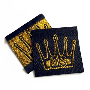 Fio do ouro personalizado logotipo vestuário jacquard tecido damasco etiqueta para vestuário