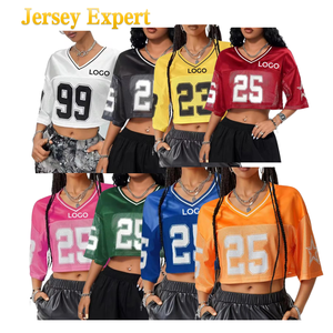 Camiseta Corta <span class=keywords><strong>de</strong></span> Fútbol Personalizada para Mujer, Estilo Y2K, Transpirable, <span class=keywords><strong>de</strong></span> Malla, Estilo Urbano, Hombros Caídos, Oversize, Colección 2026 - Product Image 1