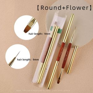 Double End Rose Gold Nail Art Brush Metal Handle Gel Liner Detail 3D Acrylic Painting Brush with Cover - Product Image 4