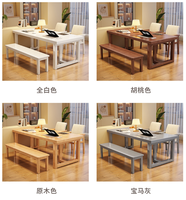 Table à manger en bois massif avec pieds trapézoïdaux, bureau à domicile, table de conférence avec banc, vente en gros pour cuisine et restaurant