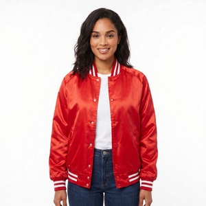Custom Orange Satin Casual <b>Summer</b> Stand Windproof Breathable Varsity <b>Jacket</b> Wholesale 100% Polyester Unisex for Streetwear Brand - Product Image 1