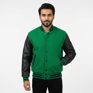 Veste universitaire en cuir sur mesure avec col montant, patchwork et motifs de dessins animés, prête pour l'hiver - Product Image 1