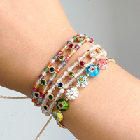Gelang manik-manik berlapis ganda zirkon dengan batu kuarsa alami facet berkualitas tinggi Eropa Amerika, perhiasan retro eksotis, hadiah