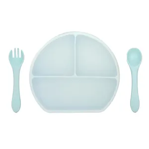 RTS Set di stoviglie per bambini in Silicone diviso ciotola di aspirazione piatto posate cucchiaio e forchetta tazza con paglia Plato Silicona Bebe