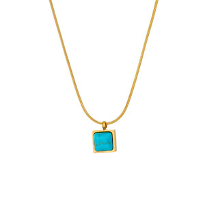 European American Fashion Minimalist Square Turquoise Pendant Stainless Steel Spiral Chain Necklace Geometric Design - Product Image 5