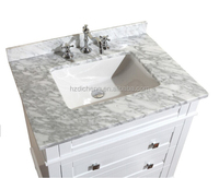 Ensemble de meuble-lavabo moderne pour salle de bain, construction en bois massif, finition laquée, dessus en marbre, égouttoir en acier inoxydable, miroir en céramique