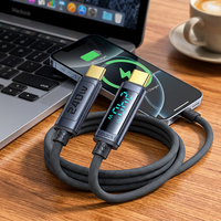 Cable USB C Toocki de 240W con Carga Rápida PD y Pantalla Digital, Cable de Carga Tipo C a Tipo C con Indicador de Energía en Tiempo Real para Teléfono y Portátil