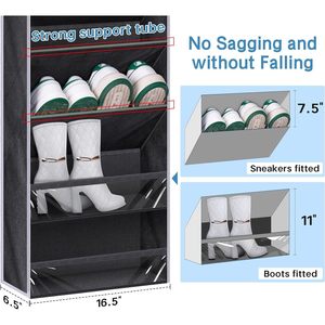 Over The Door Shoe Rack 20 Pairs Hanging Organizer For Closet Storage Boots Sneakers <b>Black</b> - Product Image 3