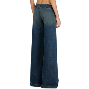 Jeans en denim évasé pour hommes, taille basse, avec cordon élastique, logo personnalisé, en coton recyclé, délavé dégradé, vente en gros - Product Image 2