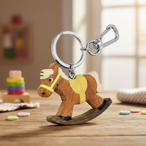 Portachiavi in Legno a Forma di Cavallo a Dondolo, Prodotto Senza Scatola - Product Image 3
