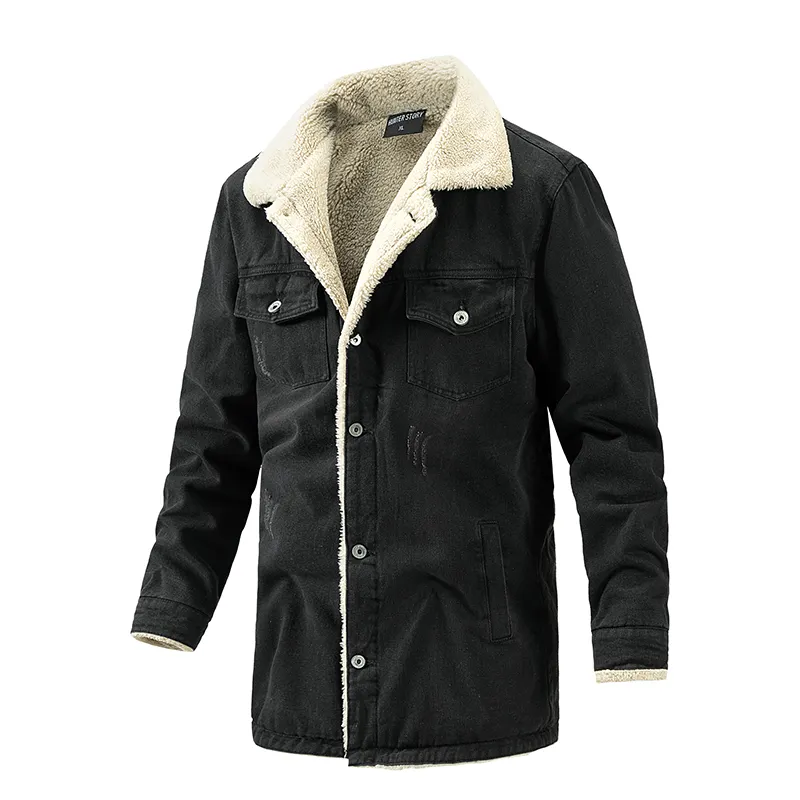 Очень приветливая дешевая мужская зимняя длинная джинсовая куртка с флисовой подкладкой, теплое пальто, повседневное пальто