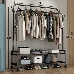 Zware Dubbellaags Metalen Kledingrek Wielen Vrijstaande Kledingorganizer Voor Slaapkamer Wasruimte Opslag Voor Woonkamer - Product Image 4