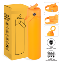 Bouteille d'eau sport en acier inoxydable à double paroi isolée sous vide de 25 oz, avec couvercle à paille et poignée, multicolore, idéale pour les voyages – Vente directe usine