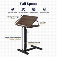 Bureau d'ordinateur portable pliable réglable en hauteur 0-60 °   Table inclinable pour lit ou canapé, table d'appoint, bureau pliable pour économiser de l'espace