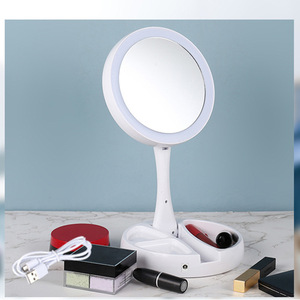 Double Sided Round Desktop Makeup <b>Mirror</b> 10X Magnification Foldable LED <b>Lighted</b> Vanity <b>Mirror</b> with Cosmetic Storage - Product Image 4