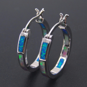 Elegante Pendiente de Aro de Ópalo Sintético de 20 mm, Plata 925 al por Mayor con Baño Clásico de Oro y Rodio, Regalo Perfecto para Bodas de Mujer - Product Image 3