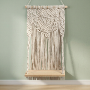 Décoration murale en macramé bohème écologique 100% coton avec barre en bois et franges pour salon, chambre, entrée, Noël - Product Image 3