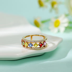 Anillo de Compromiso y Boda de Oro Rosa Sólido de 18K Hecho a Mano con Zafiro Colorido de Corte Princesa y Diseño Hueco, Joyería Fina - Product Image 5