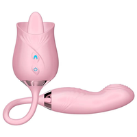 Rosen-Zungen-Vibrator mit Klopfstimulation für die Klitoris, Doppelendiger G-Punkt-Dildo, Leiser Vibrierender Silikon-Erotikspielzeug für Frauen